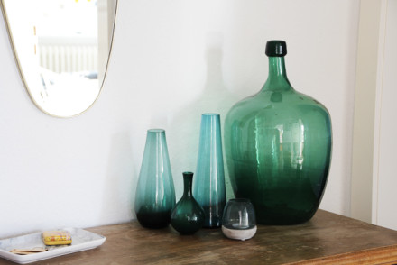 Vorhaben 2016, Wohnung Osnabrück, Vasensammlung Glas blau grün